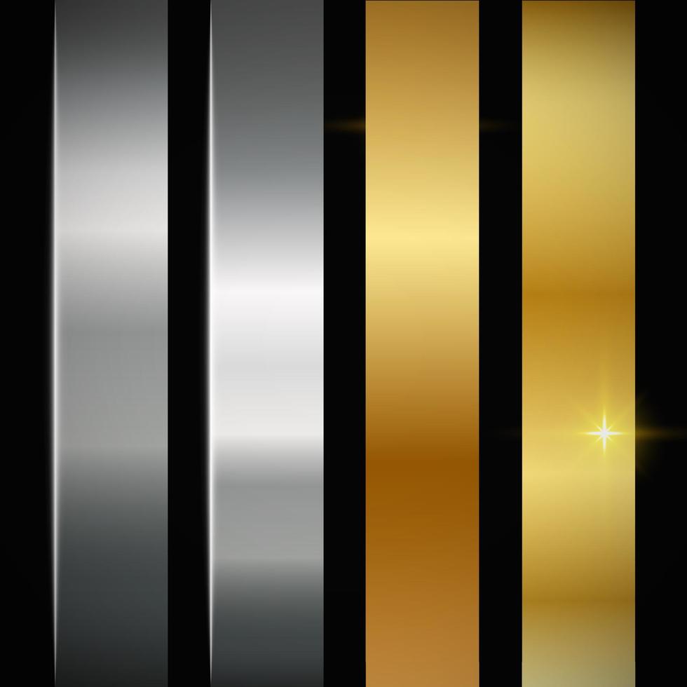 Collection of gold and Metallic steel gradient template background vector. vector