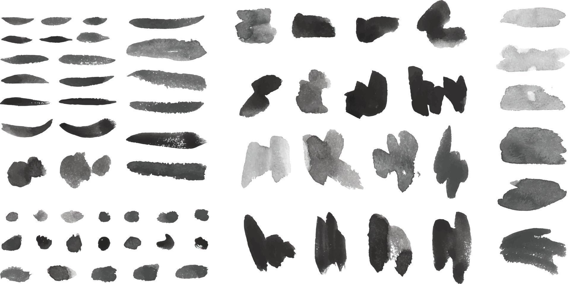 Set of black watercolor brush stroke vector