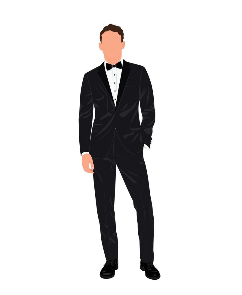 en pie hombre en traje, empresario en traje y arco Corbata ilustración vector