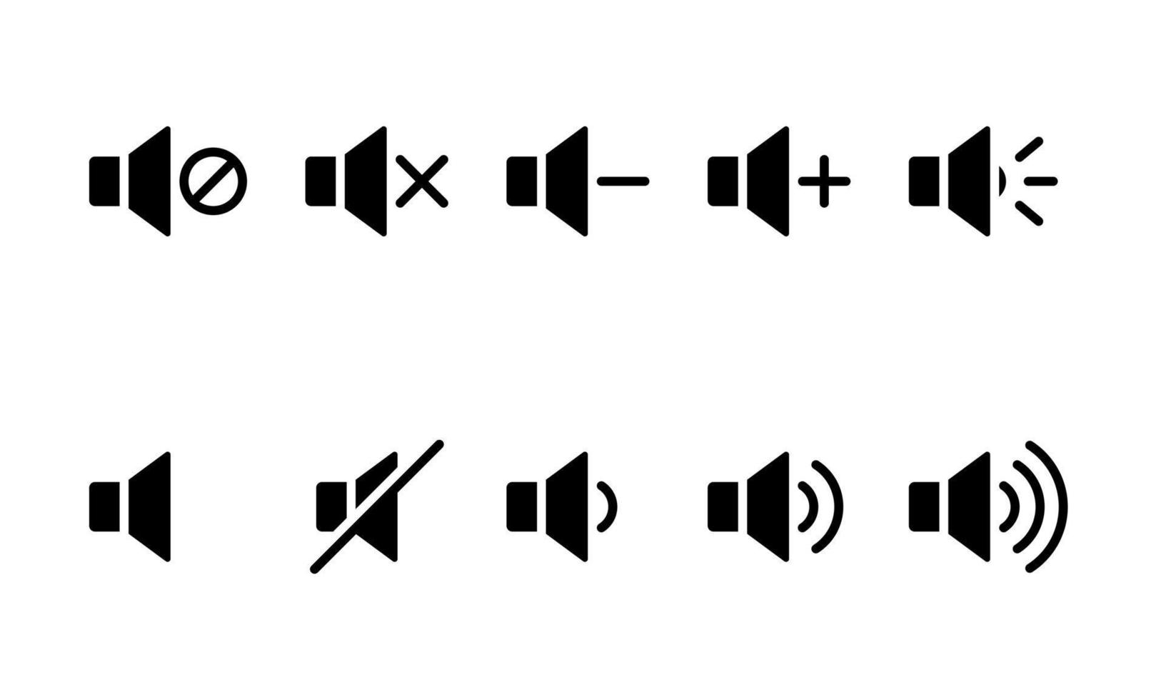 Speaker volume icon set in glyph style. Suitable for multimedia UI UX, sound control, and audio setting. vector