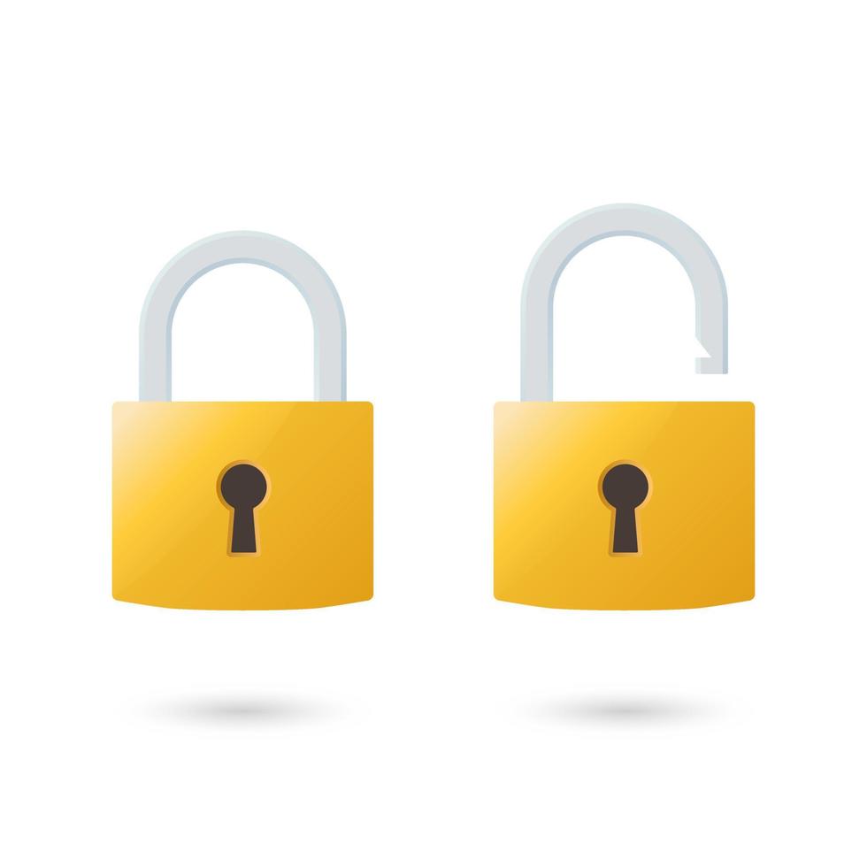 Locked and unlocked padlock vector illustration. Illustration of an isolated closed and open padlock on a white background. Suitable for design element of security protection.