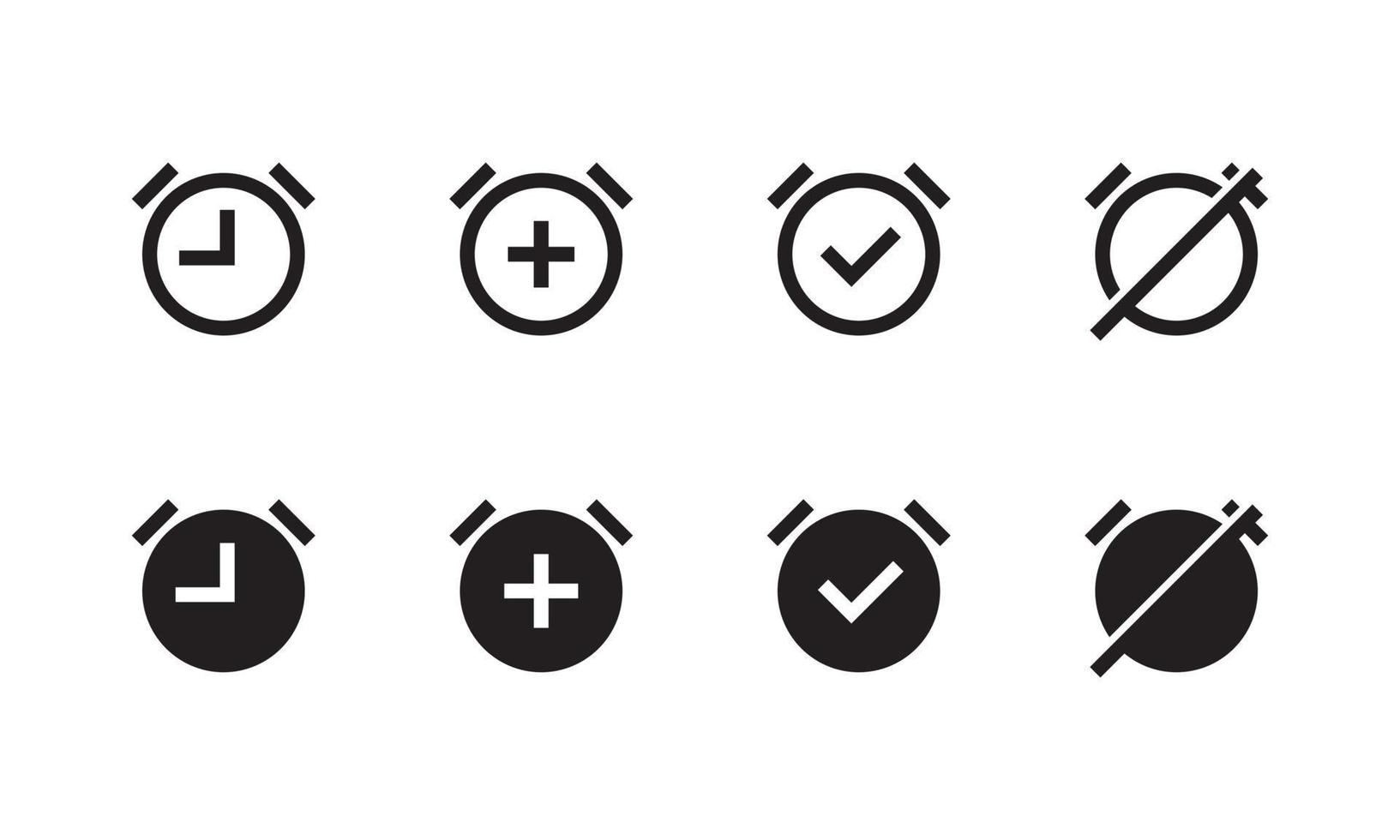 Alarm clock icon set. Timer action option icon vector illustration. Suitable for UI UX design element.