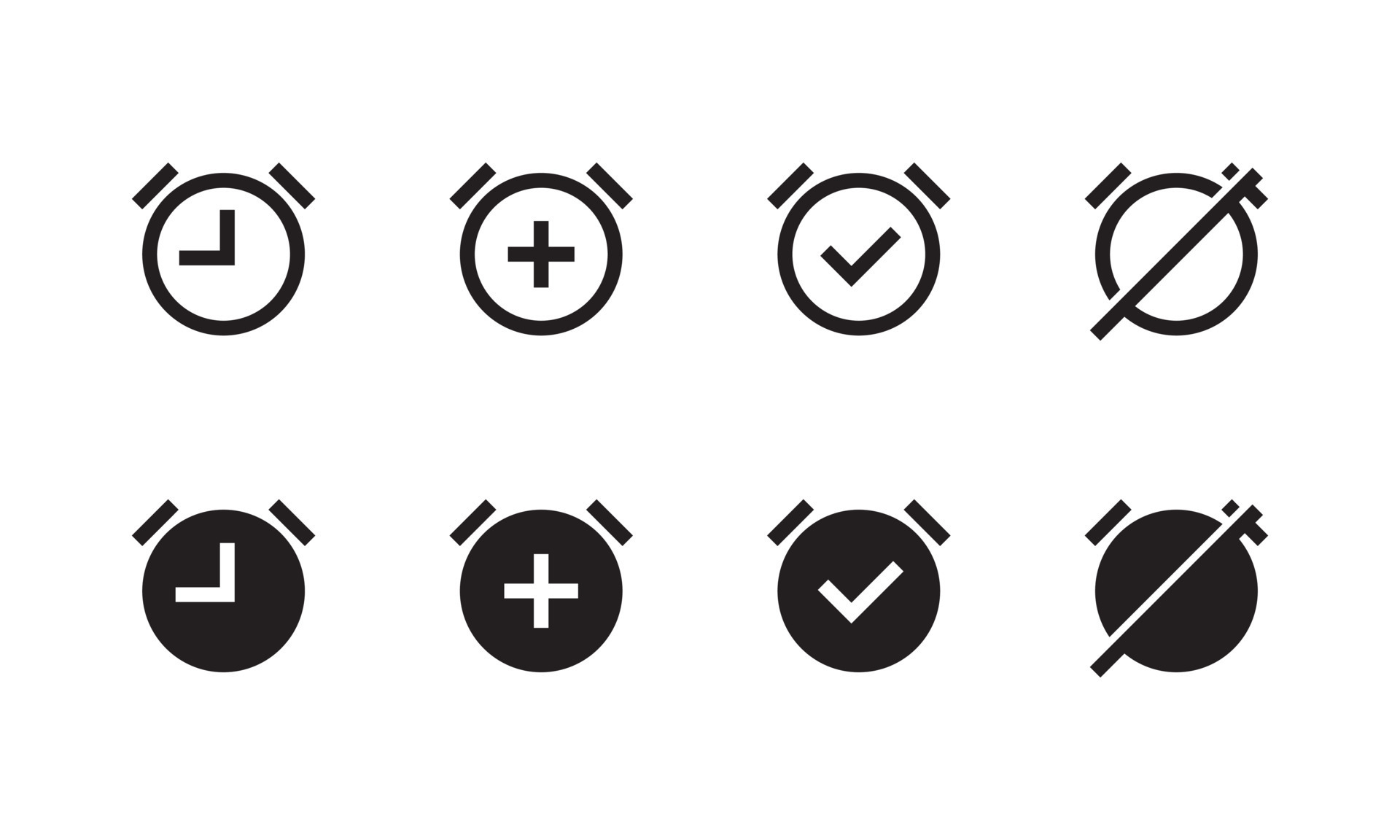 Alarm clock icon set. Timer action option icon vector illustration