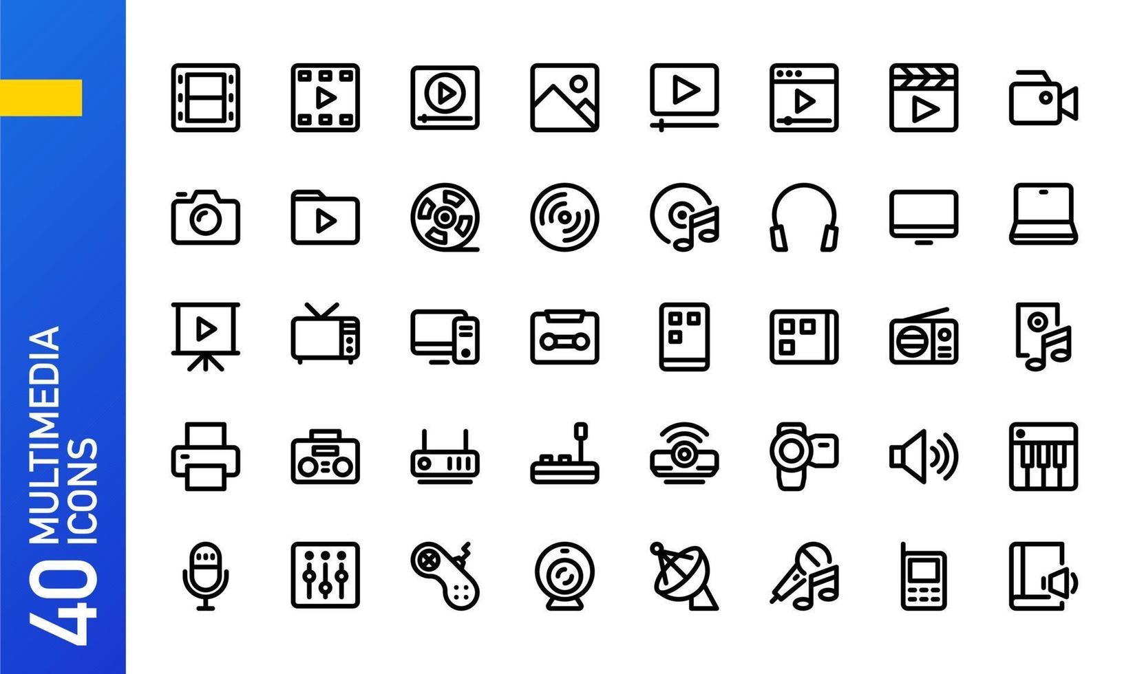 Set of multimedia icons in trendy line style. High quality outline symbols for web site design, mobile apps, user interface. Multimedia outlined icon collection. vector