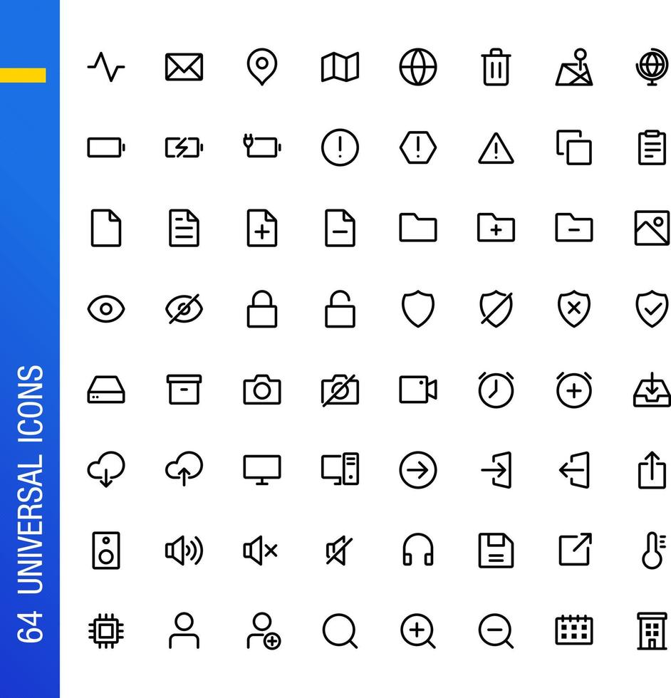 Universal essential icon set in outlined style. Suitable for design element of UI UX, user interface, and app navigation icon collection. vector