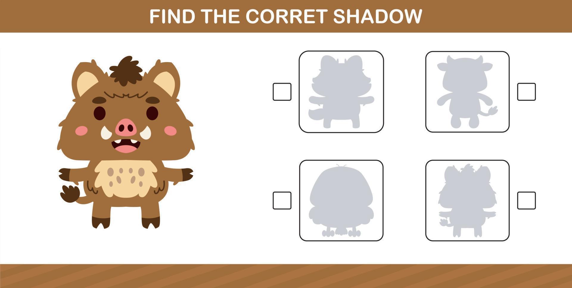 finding the correct shadow of cute animal education page game for kindergarten and preschool vector