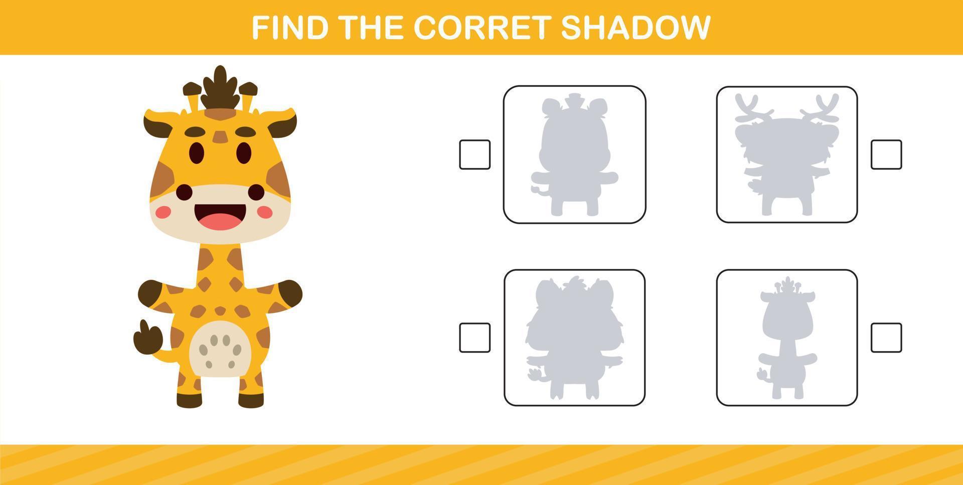 finding the correct shadow of cute animal education page game for kindergarten and preschool vector