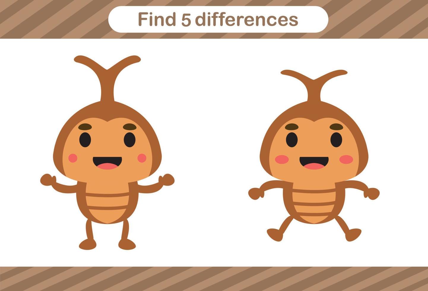 Find five differences of insect Education game for kids Educational page vector