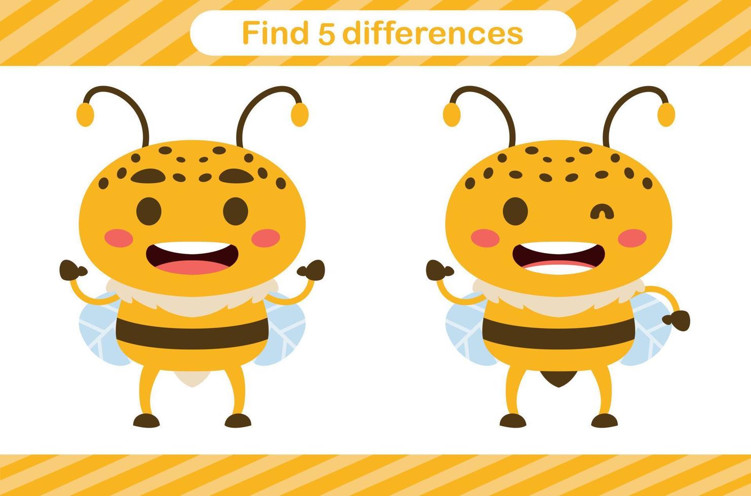 Find five differences of insect Education game for kids Educational page vector