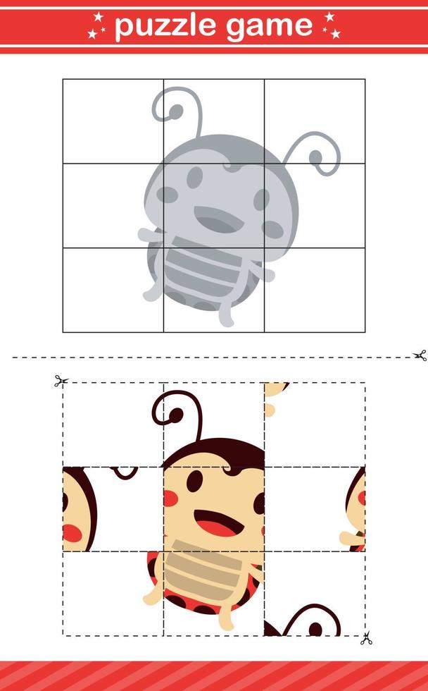 puzzle game of insect jigsaw game for kids education worksheet game vector