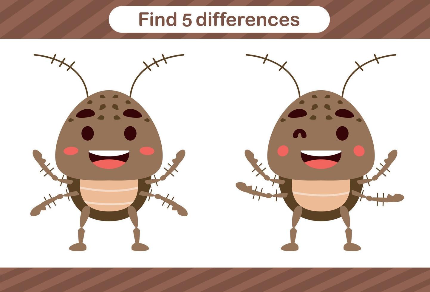 Find five differences of insect Education game for kids Educational page vector