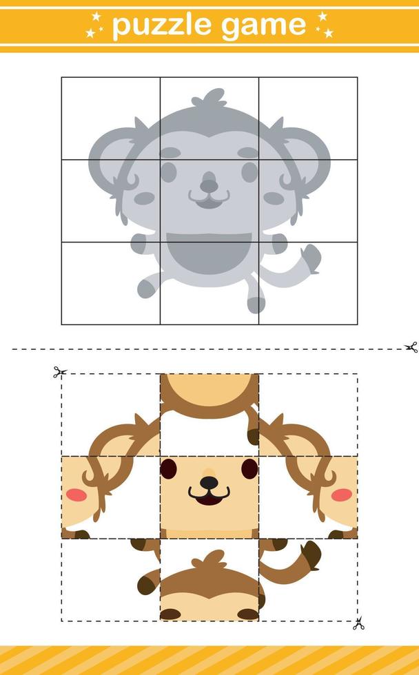 puzzle of cute animal jigsaw game for kids education worksheet game vector