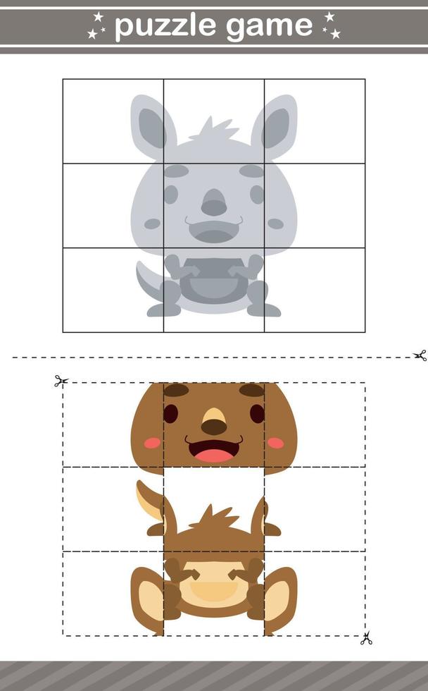 puzzle of cute animal jigsaw game for kids education worksheet game vector