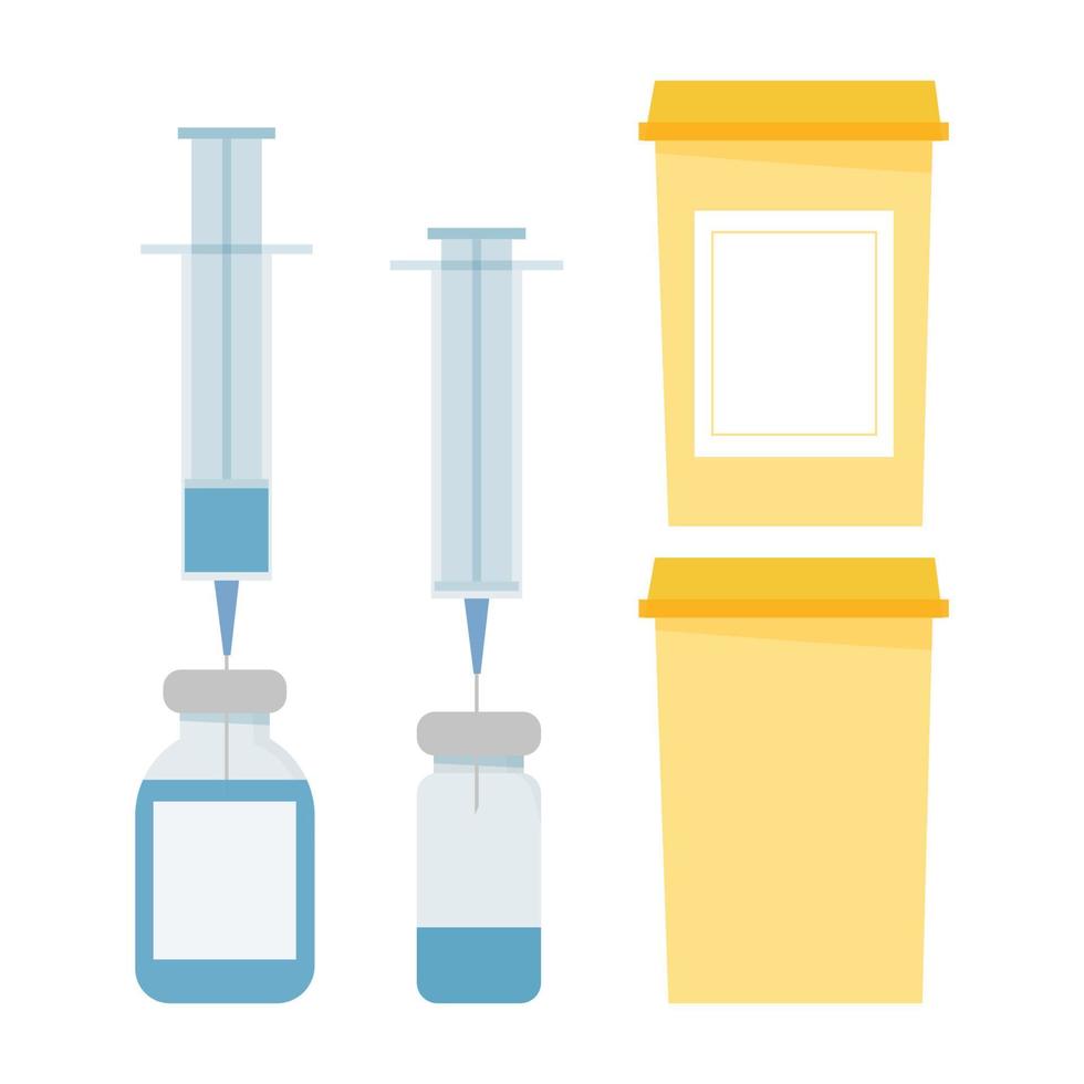 Set of syringe and medical bottles vector
