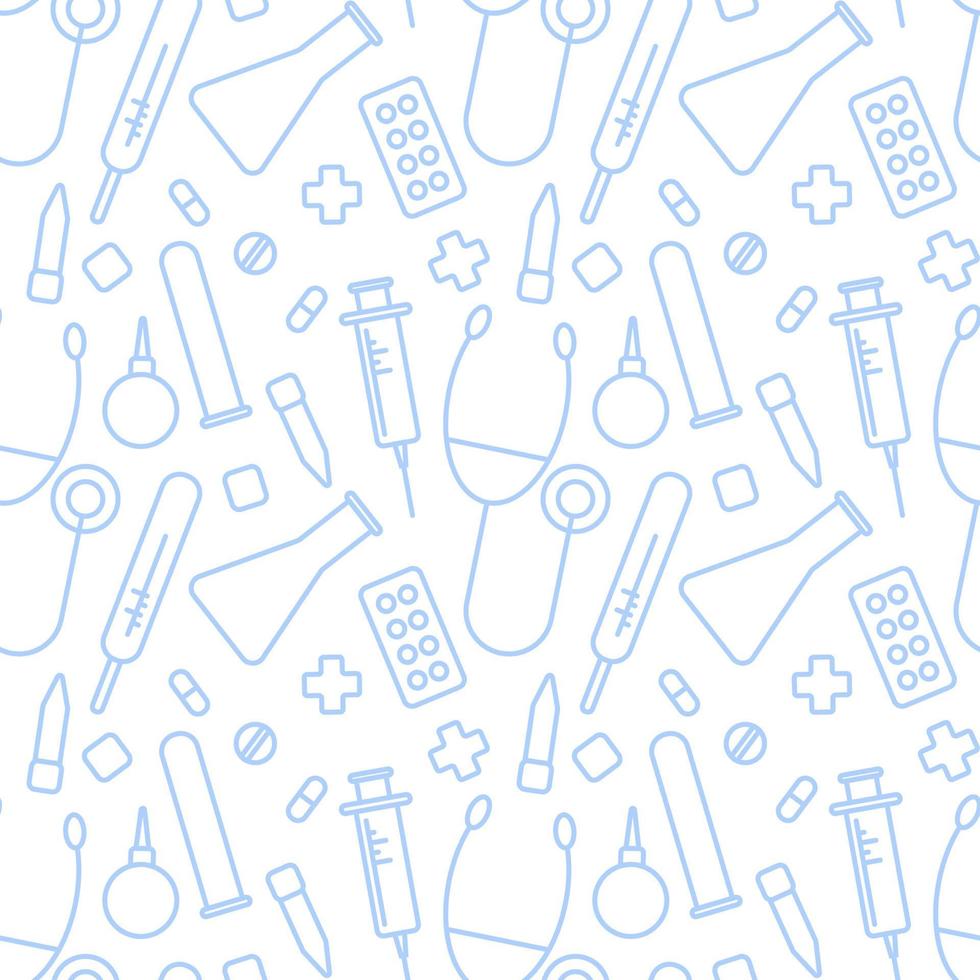 Seamless white pattern with blue medical instruments vector