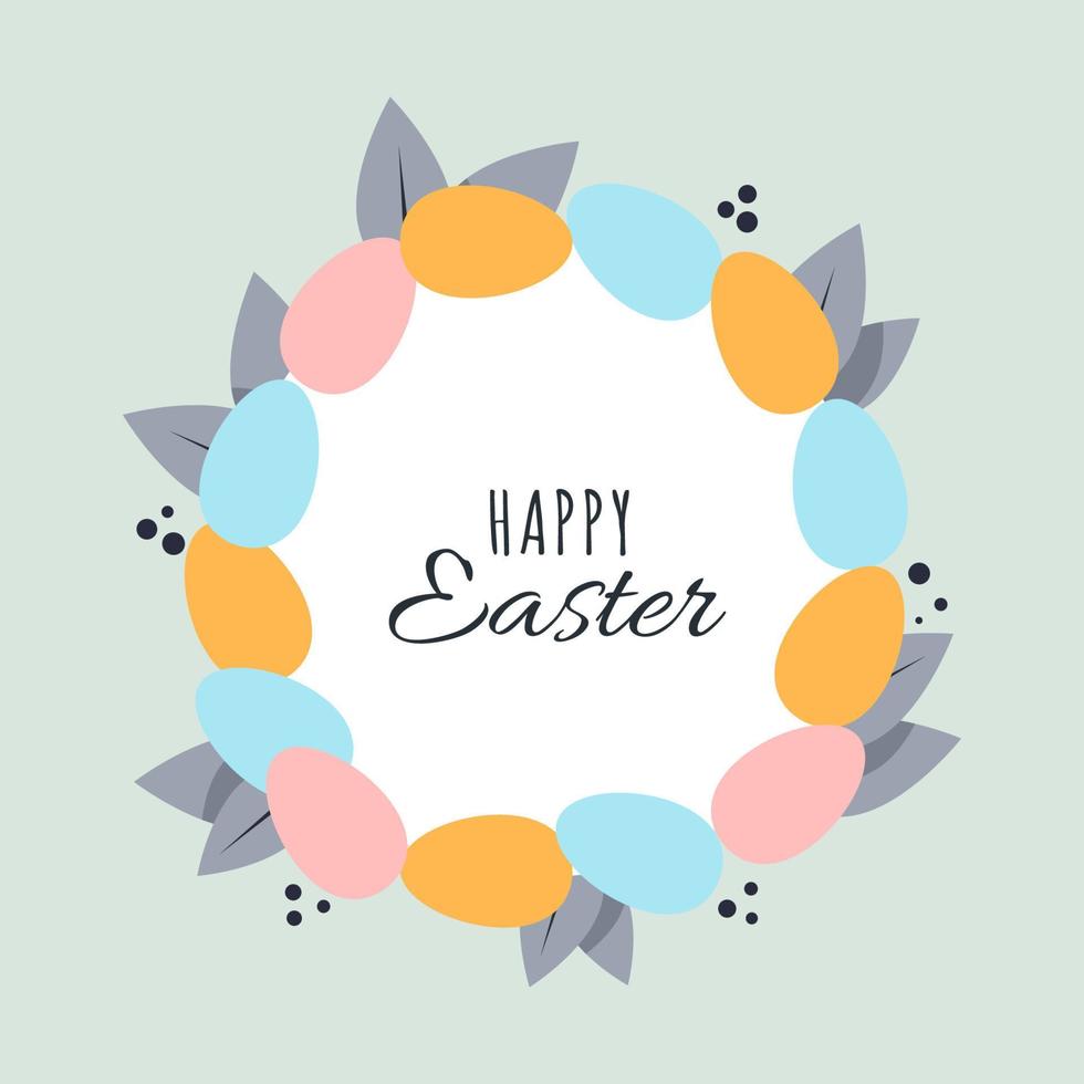 Pascua de Resurrección guirnalda con multicolor huevos y hojas y el inscripción contento Pascua de Resurrección vector