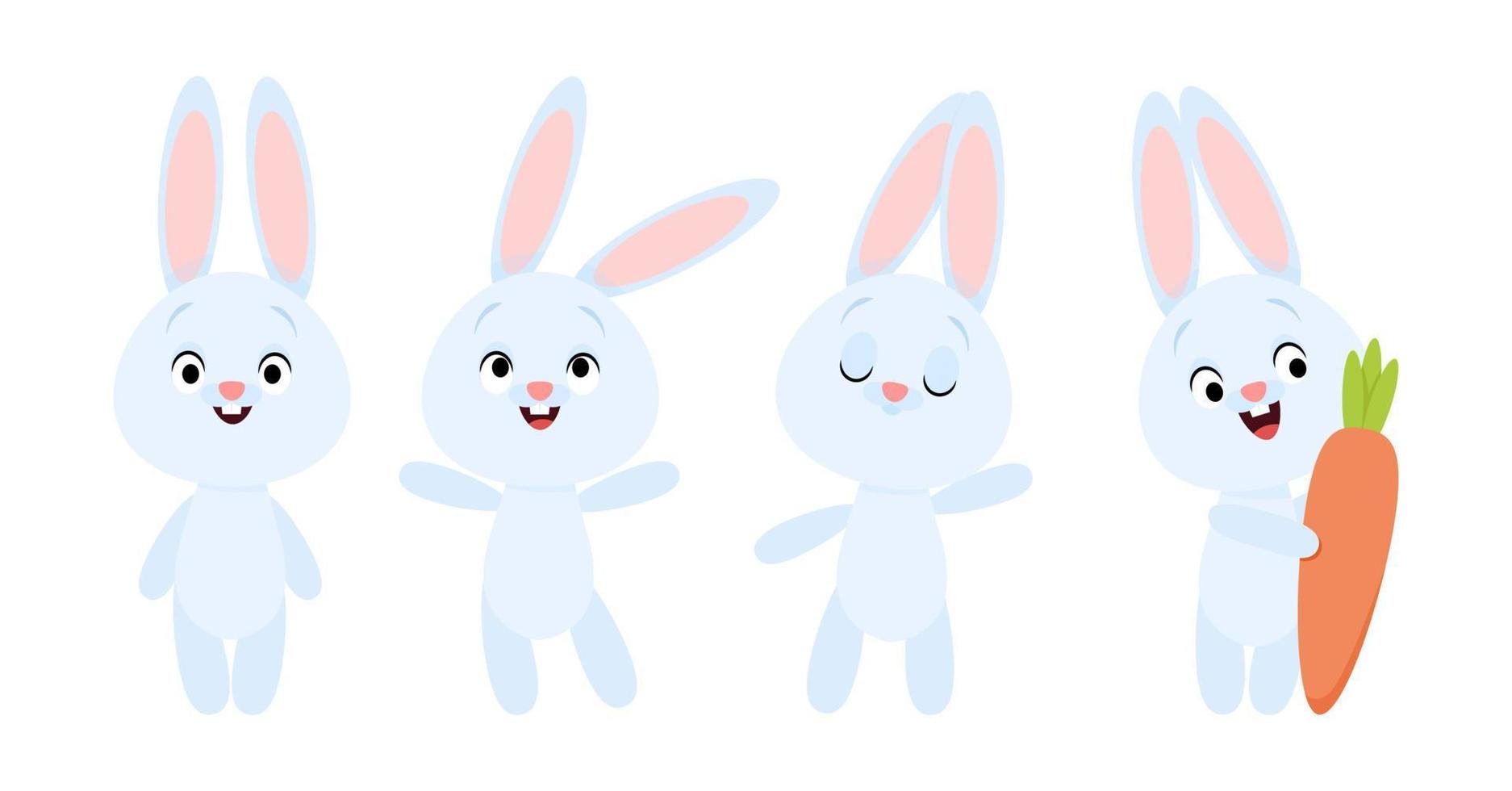 Set of different cute blue rabbits vector