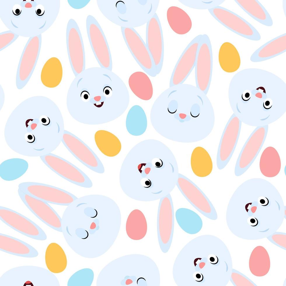 Seamless pattern Easter blue bunnies and colorful eggs vector