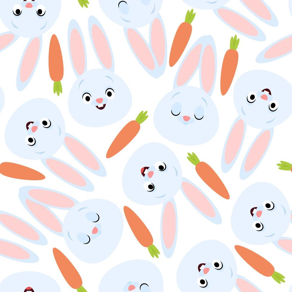 Seamless pattern with blue rabbit muzzles and carrots vector