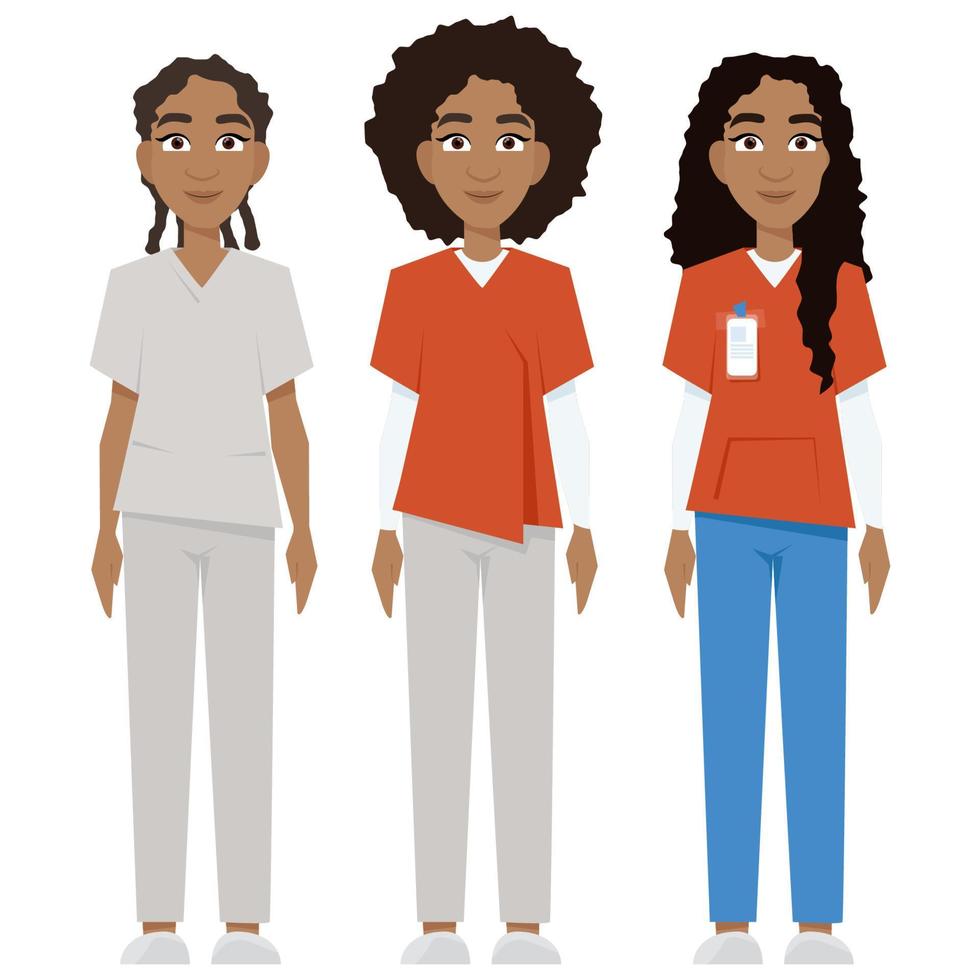 Set of dark-skinned female doctors in uniform vector