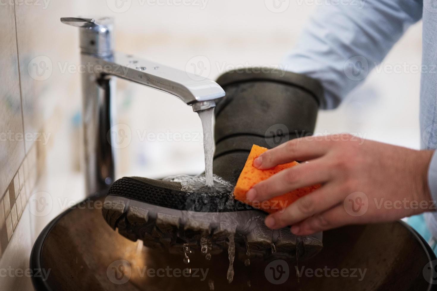 Cleaning the shoes. photo