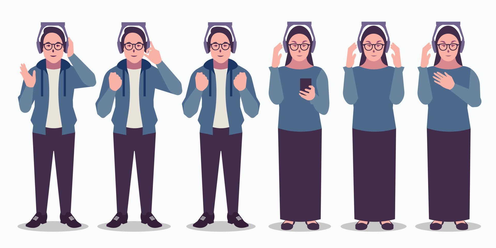 listen music is a vector design of several people listening to music