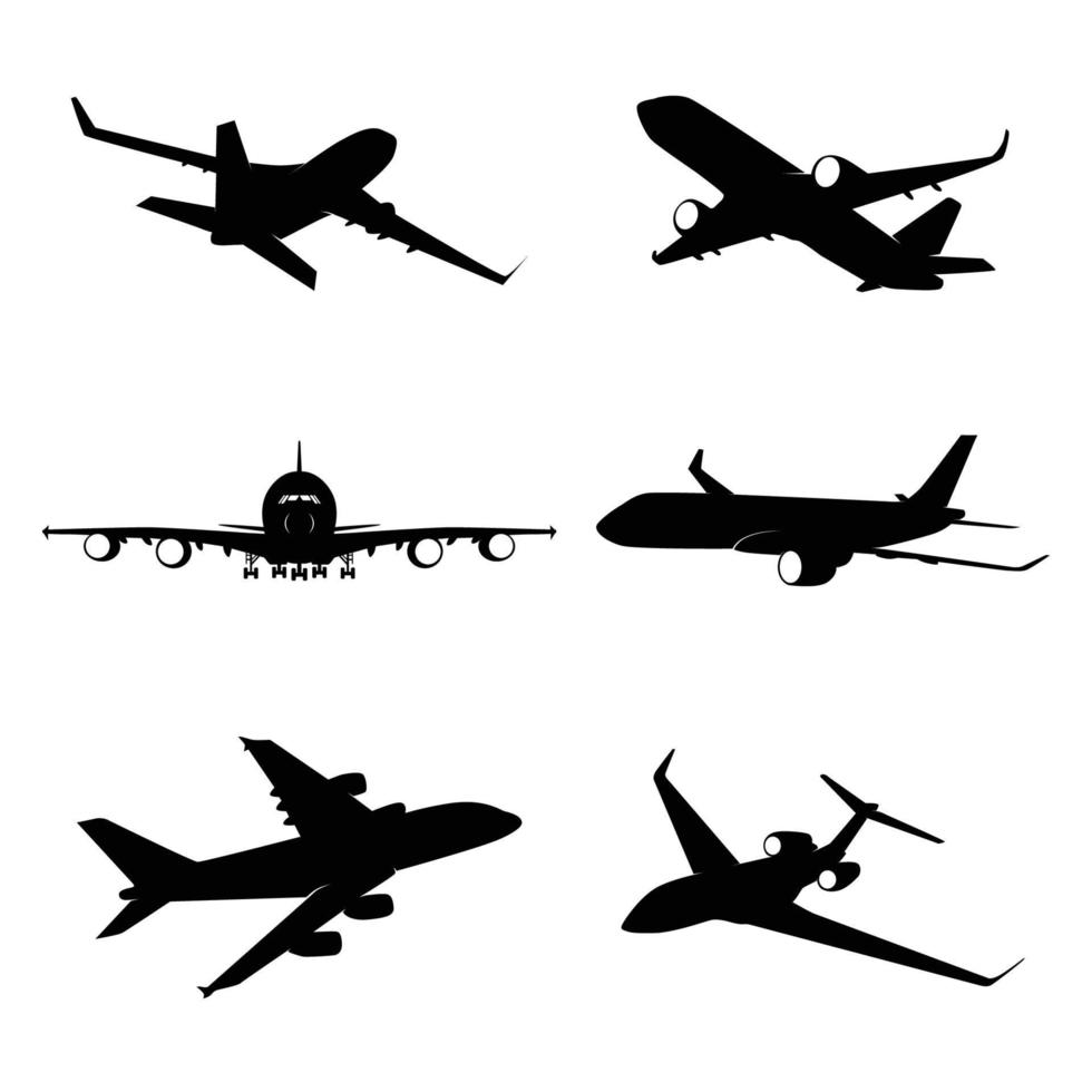 vector silueta ilustraciones de comercial aviones en blanco antecedentes