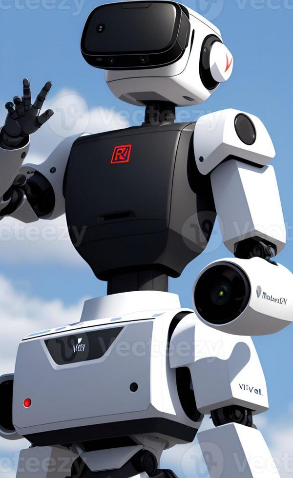 metaverse virtual reality illustration of robots and futuristic human users photo