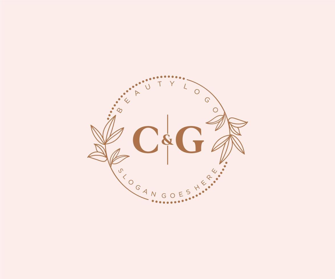 initial CG letters Beautiful floral feminine editable premade monoline logo suitable for spa salon skin hair beauty boutique and cosmetic company. vector