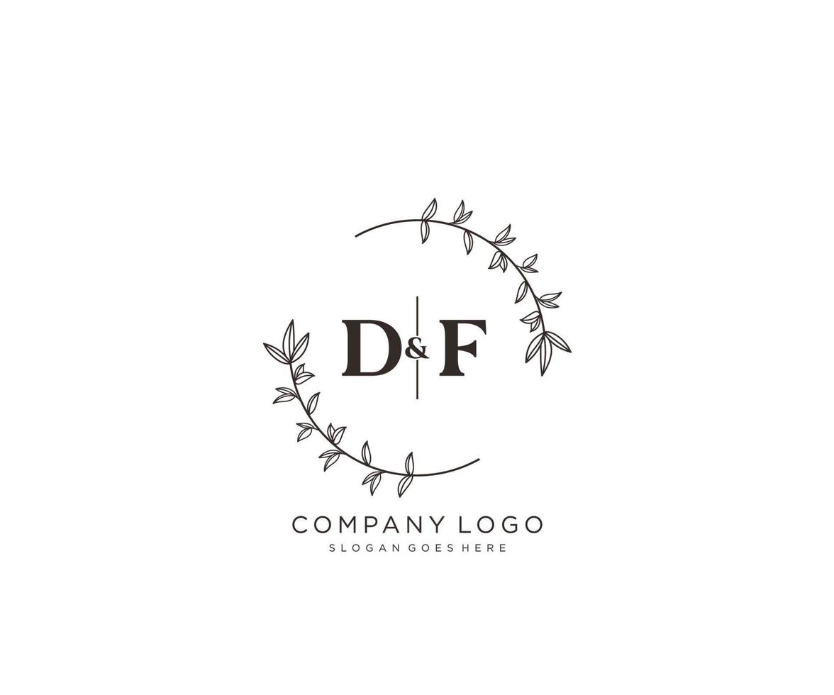 initial DF letters Beautiful floral feminine editable premade monoline logo suitable for spa salon skin hair beauty boutique and cosmetic company. vector