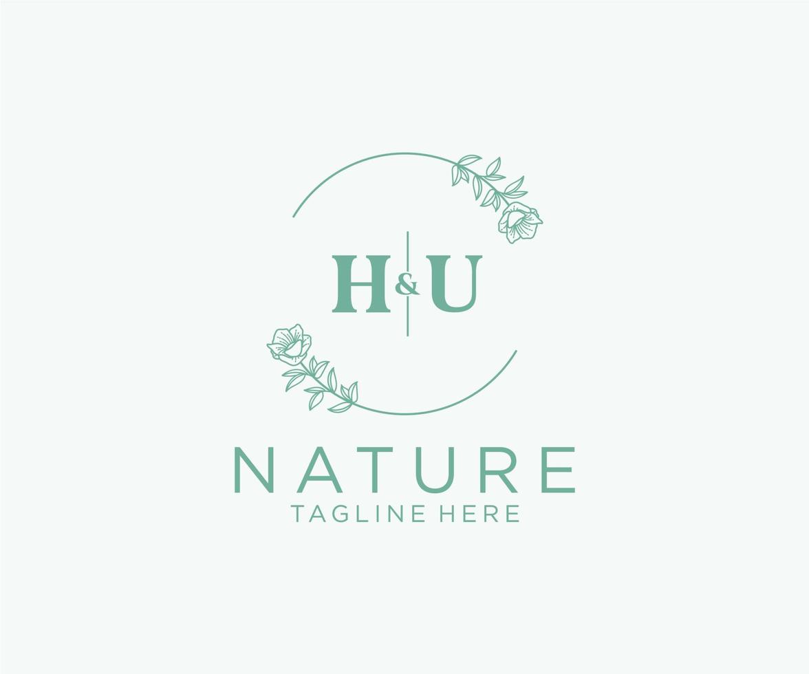 inicial hu letras botánico femenino logo modelo floral, editable prefabricado monoline logo adecuado, lujo femenino Boda marca, corporativo. vector