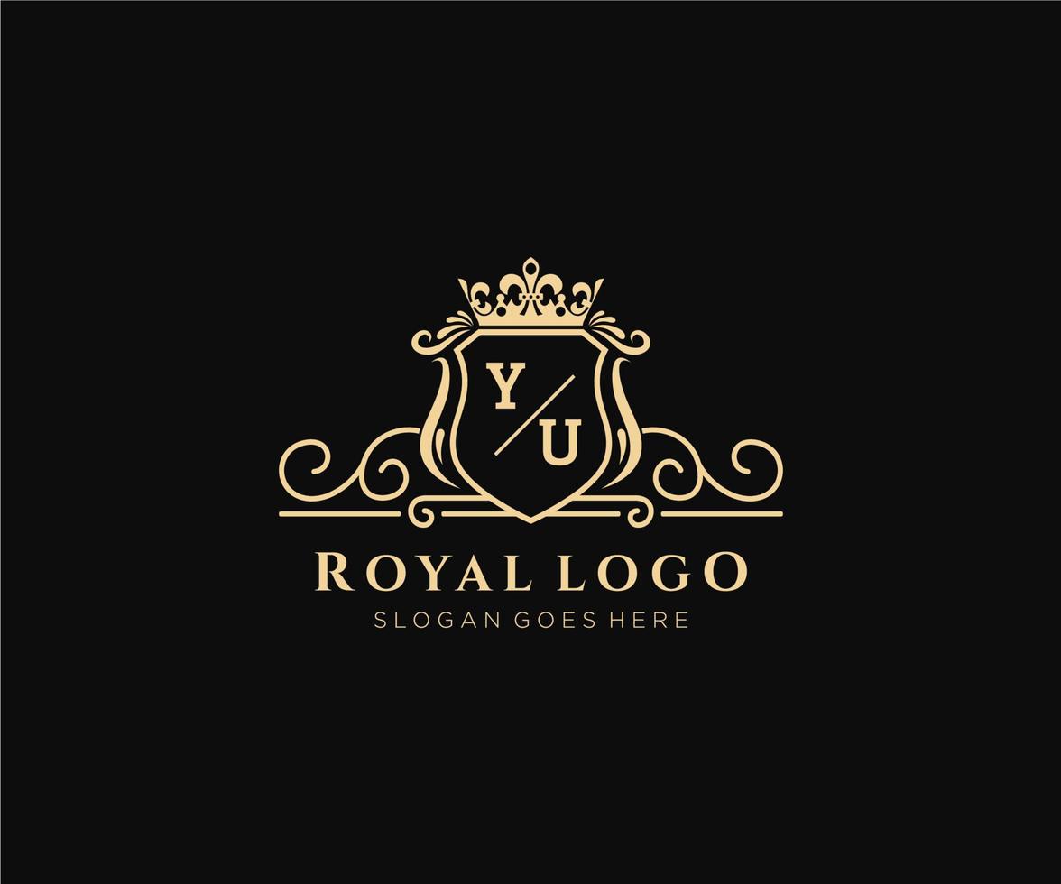 inicial Yu letra lujoso marca logo plantilla, para restaurante, realeza, boutique, cafetería, hotel, heráldico, joyas, Moda y otro vector ilustración.