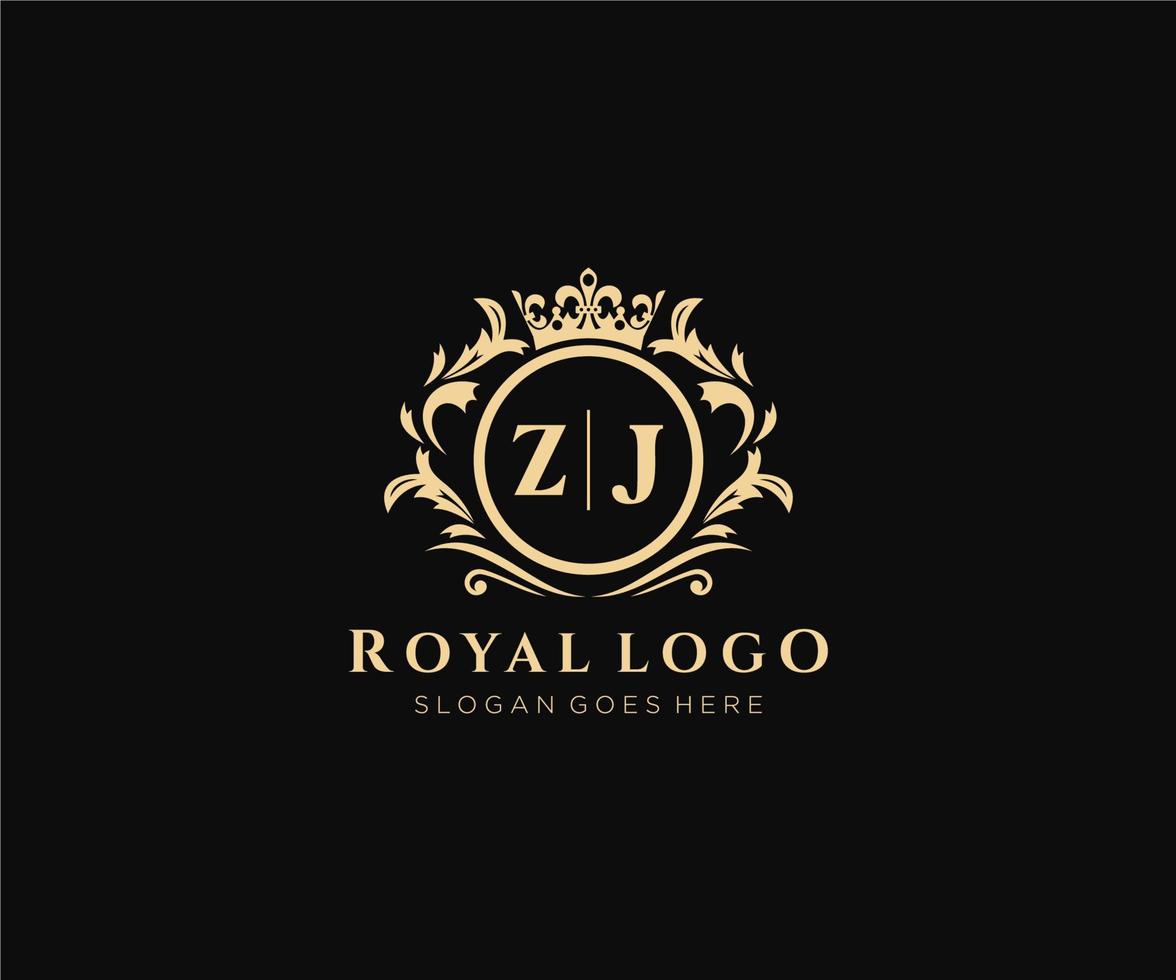Initial ZJ Letter Luxurious Brand Logo Template, for Restaurant, Royalty, Boutique, Cafe, Hotel, Heraldic, Jewelry, Fashion and other vector illustration.