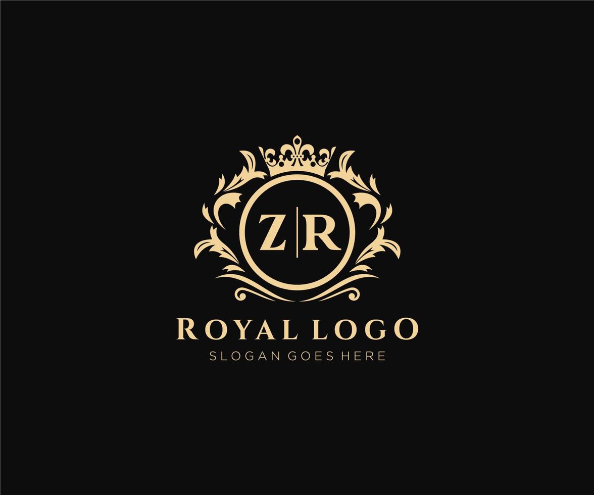 Initial ZR Letter Luxurious Brand Logo Template, for Restaurant, Royalty, Boutique, Cafe, Hotel, Heraldic, Jewelry, Fashion and other vector illustration.