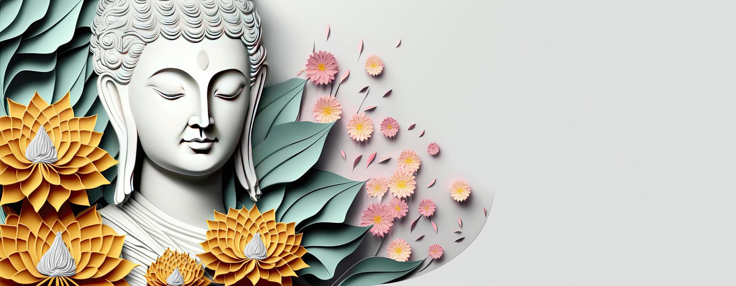 Buda papel cortar ilustración, Buda corte de papel ilustración con flores foto
