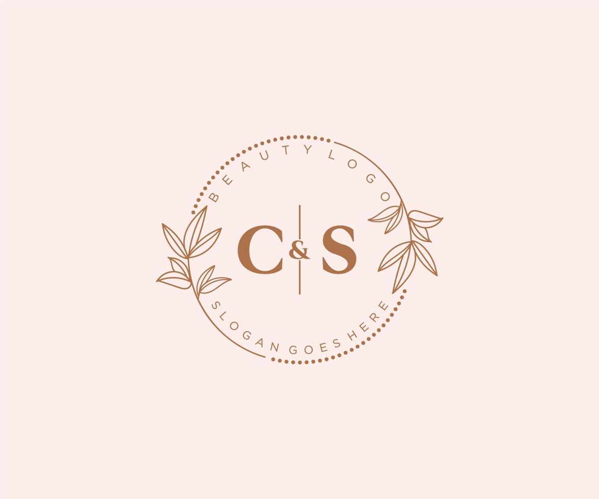 initial CS letters Beautiful floral feminine editable premade monoline logo suitable for spa salon skin hair beauty boutique and cosmetic company. vector