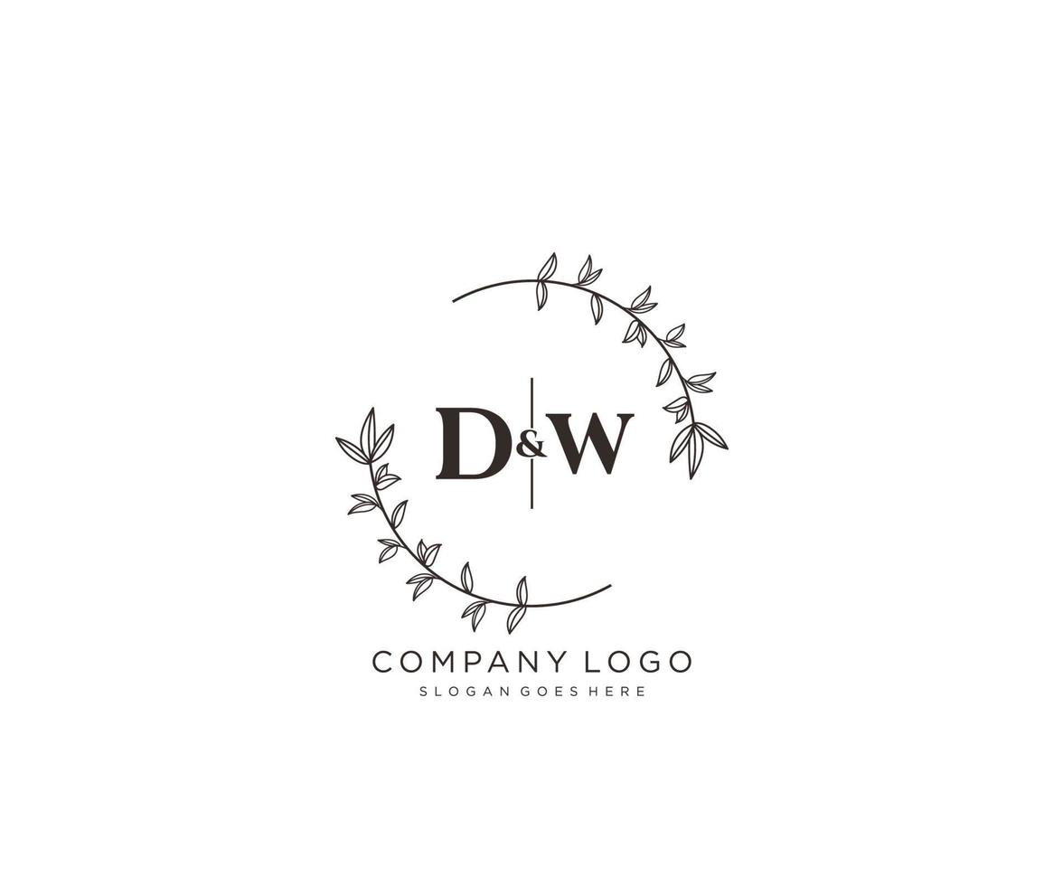 inicial dw letras hermosa floral femenino editable prefabricado monoline logo adecuado para spa salón piel pelo belleza boutique y cosmético compañía. vector