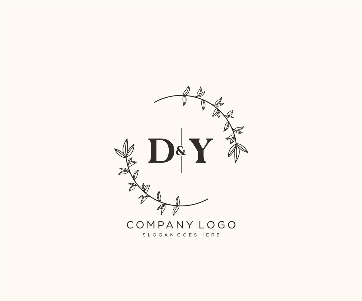 initial DY letters Beautiful floral feminine editable premade monoline logo suitable for spa salon skin hair beauty boutique and cosmetic company. vector