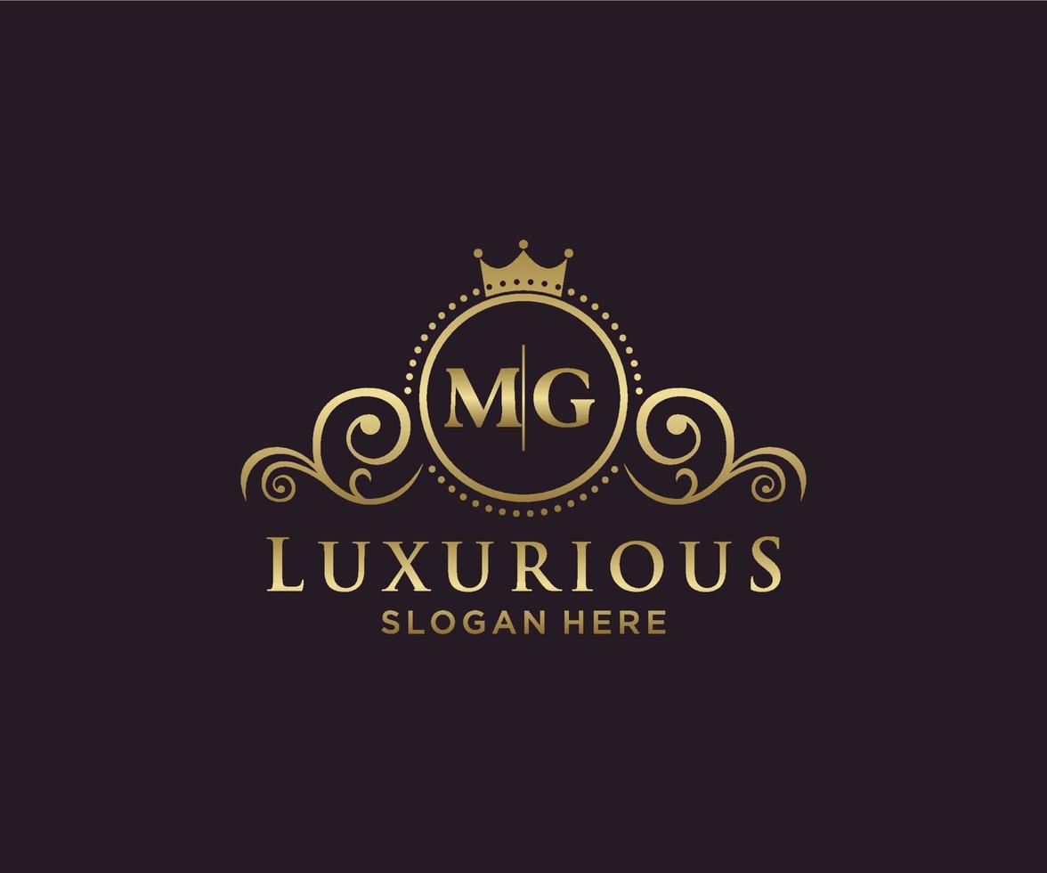 Initial MG Letter Royal Luxury Logo template in vector art for Restaurant, Royalty, Boutique, Cafe, Hotel, Heraldic, Jewelry, Fashion and other vector illustration.