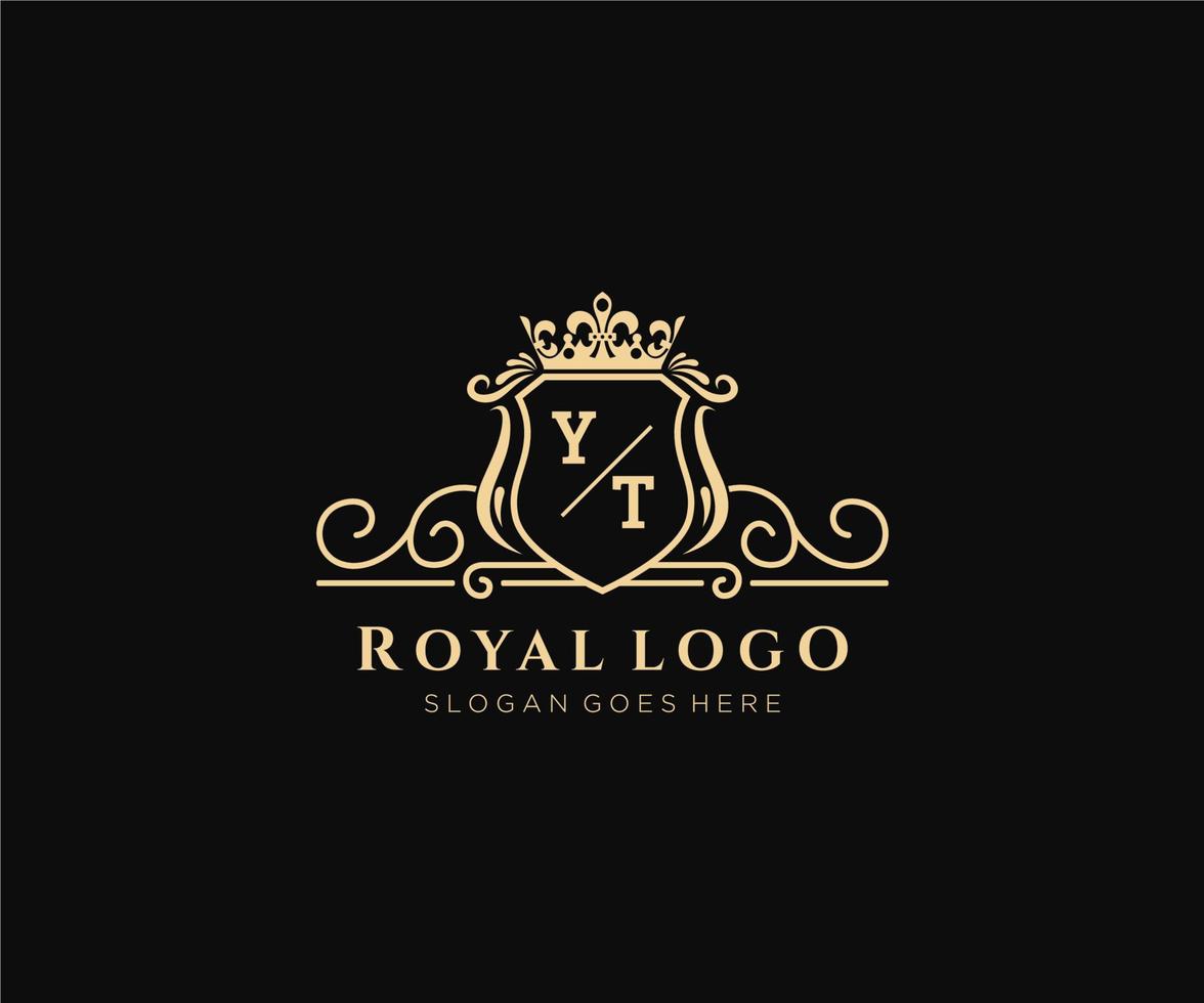 Initial YT Letter Luxurious Brand Logo Template, for Restaurant, Royalty, Boutique, Cafe, Hotel, Heraldic, Jewelry, Fashion and other vector illustration.