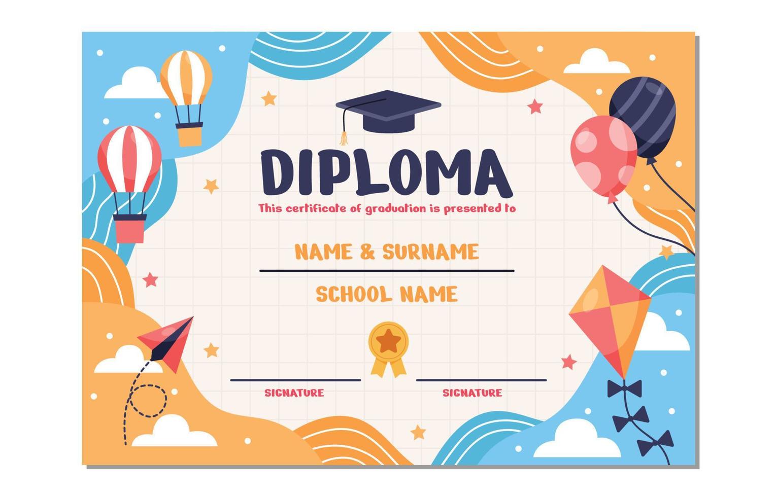 Colorful Diploma Template For Kids vector