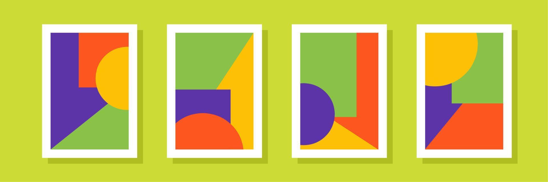 set of colorful vector geometry wall art on green background