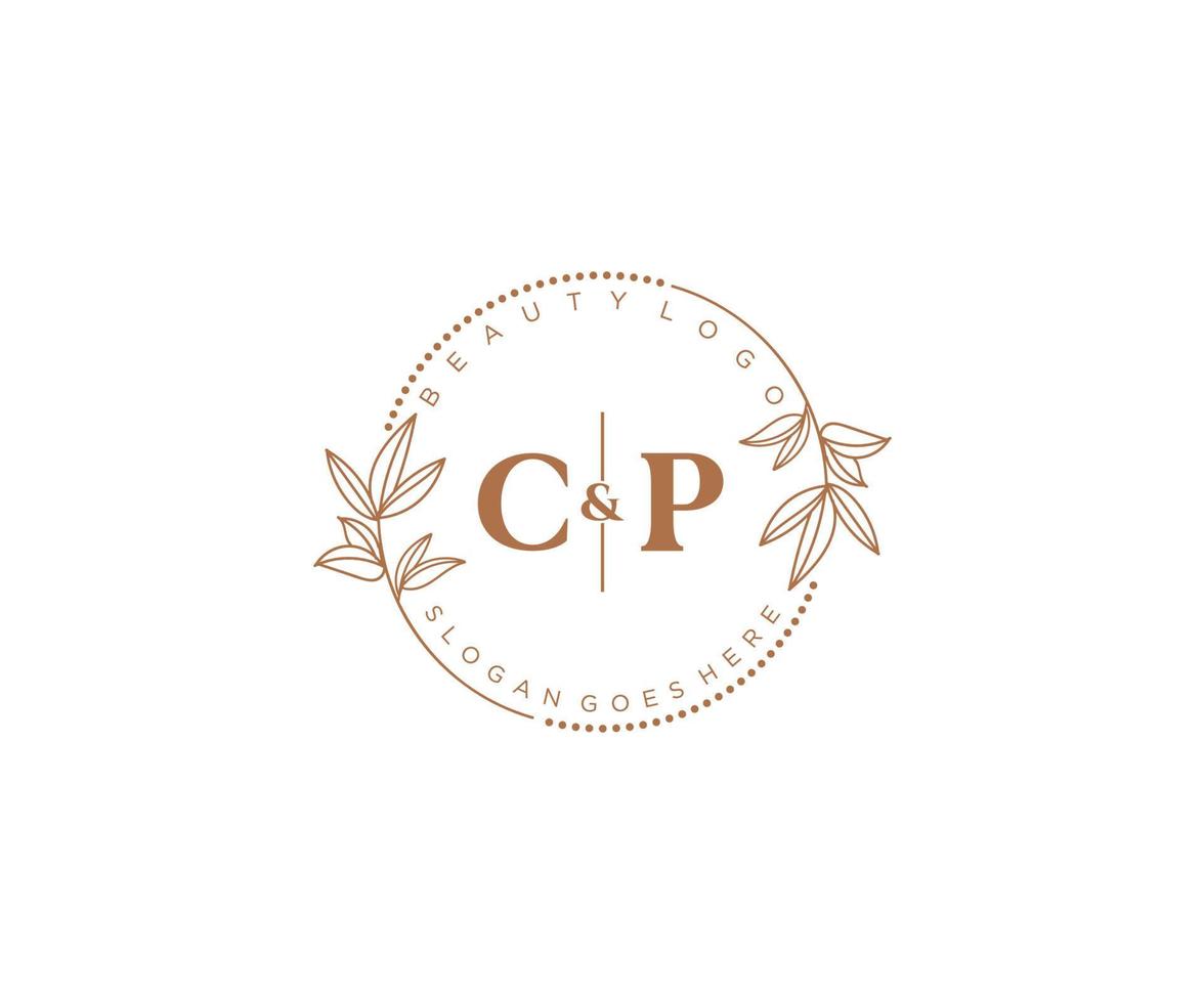 initial CP letters Beautiful floral feminine editable premade monoline logo suitable for spa salon skin hair beauty boutique and cosmetic company. vector