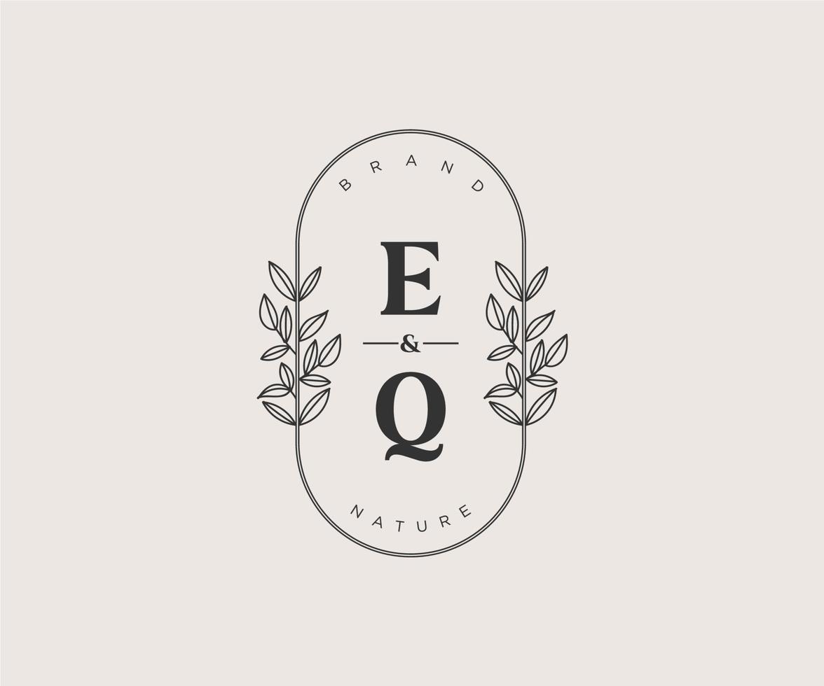 inicial eq letras hermosa floral femenino editable prefabricado monoline logo adecuado para spa salón piel pelo belleza boutique y cosmético compañía. vector