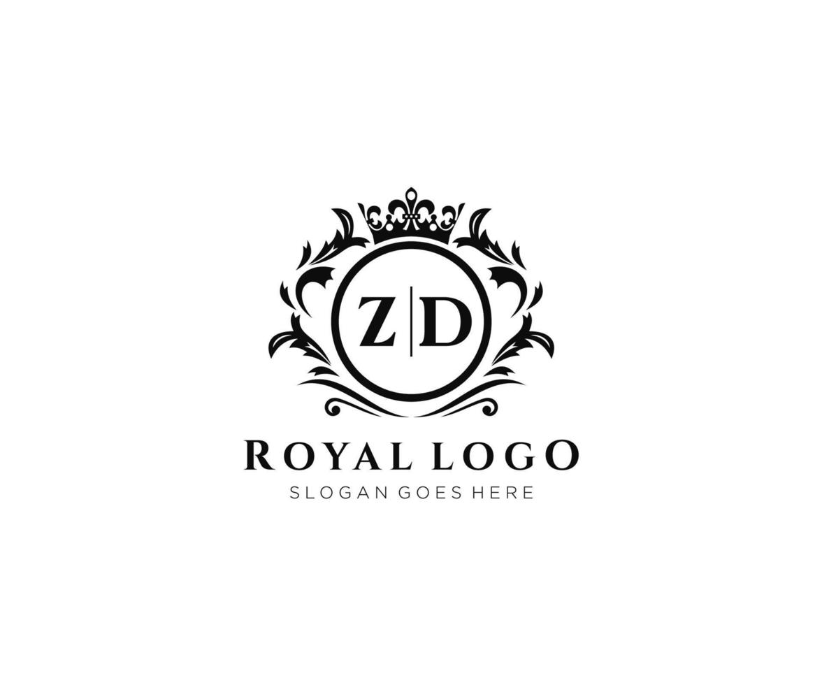 Initial ZD Letter Luxurious Brand Logo Template, for Restaurant, Royalty, Boutique, Cafe, Hotel, Heraldic, Jewelry, Fashion and other vector illustration.