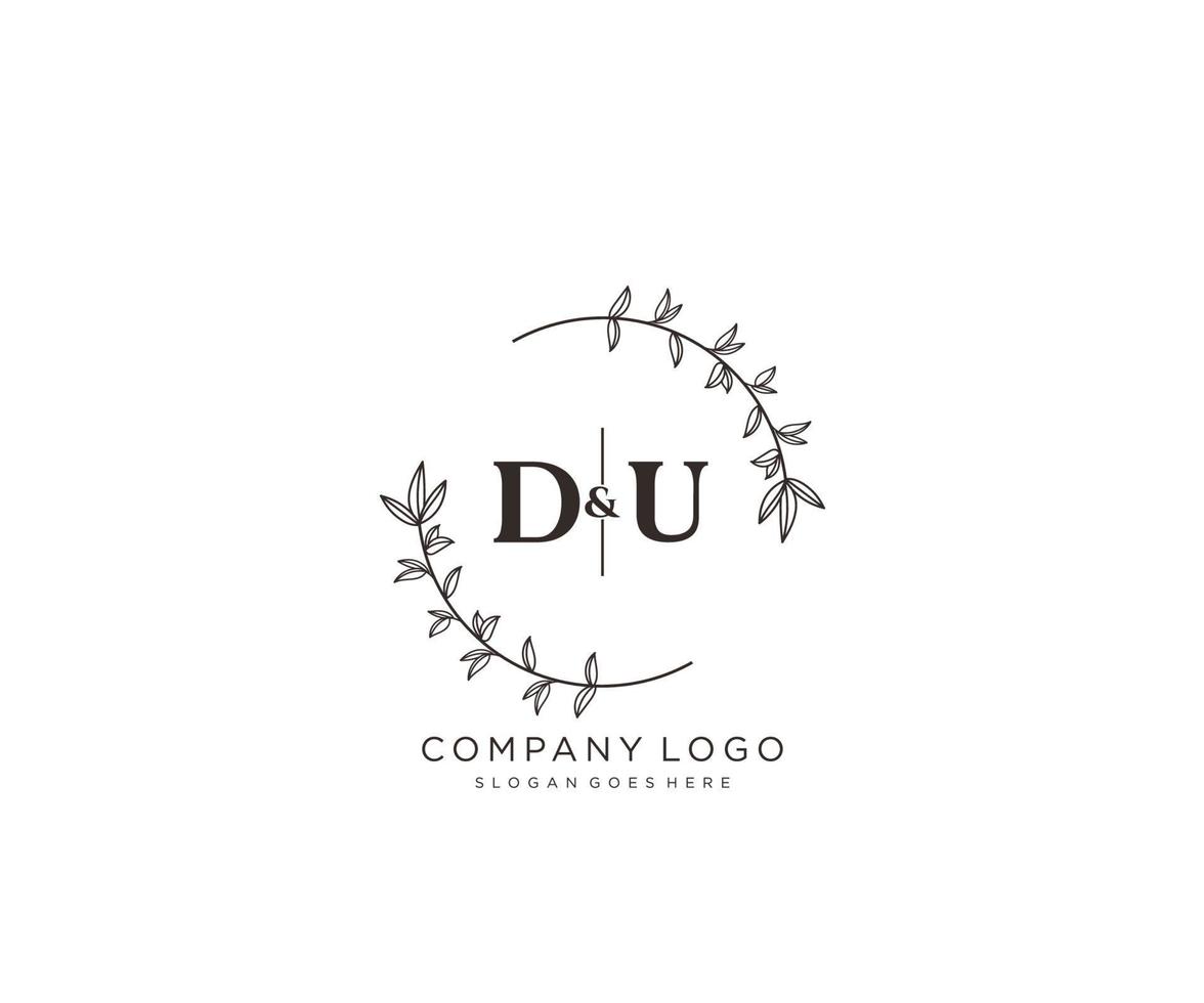 initial DU letters Beautiful floral feminine editable premade monoline logo suitable for spa salon skin hair beauty boutique and cosmetic company. vector