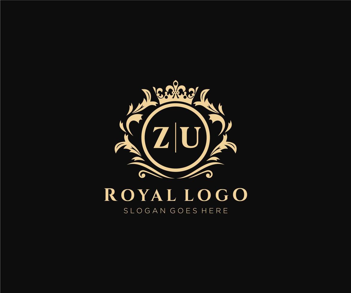 Initial ZU Letter Luxurious Brand Logo Template, for Restaurant, Royalty, Boutique, Cafe, Hotel, Heraldic, Jewelry, Fashion and other vector illustration.