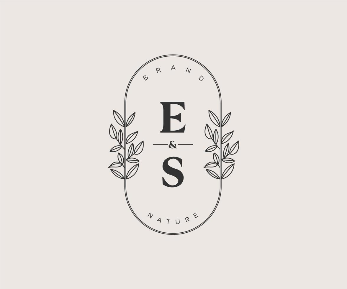 initial ES letters Beautiful floral feminine editable premade monoline logo suitable for spa salon skin hair beauty boutique and cosmetic company. vector