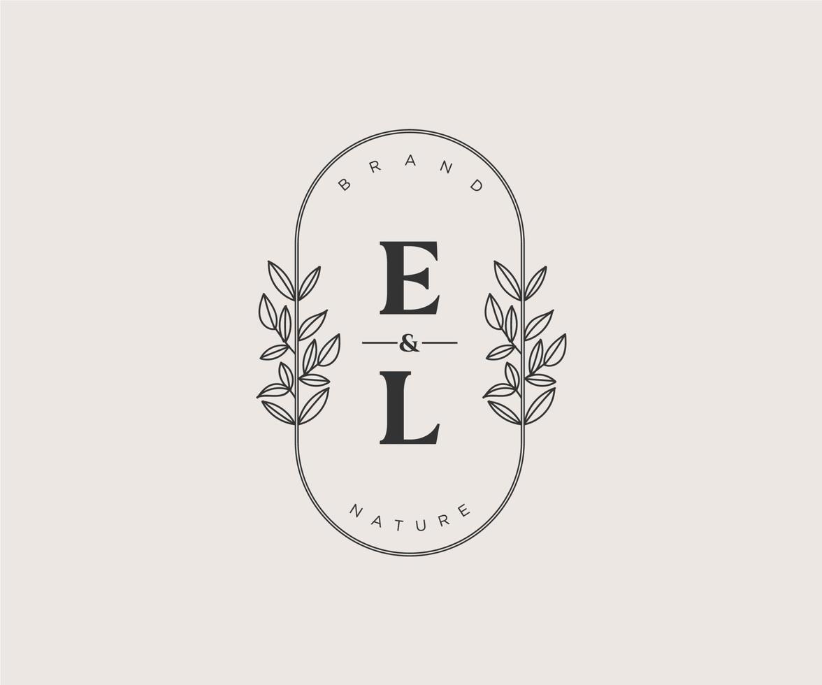 initial EL letters Beautiful floral feminine editable premade monoline logo suitable for spa salon skin hair beauty boutique and cosmetic company. vector