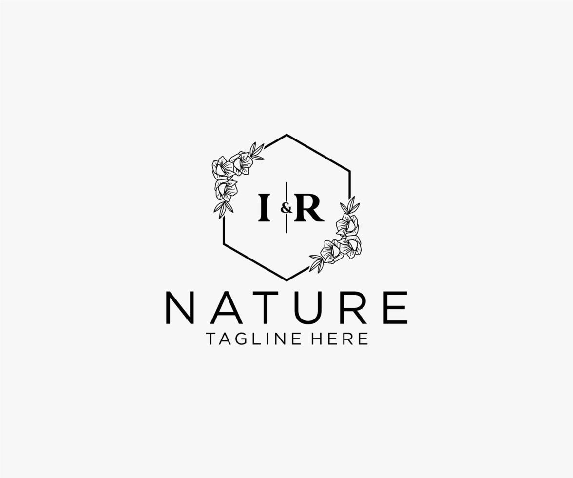 initial IR letters Botanical feminine logo template floral, editable premade monoline logo suitable, Luxury feminine wedding branding, corporate. vector